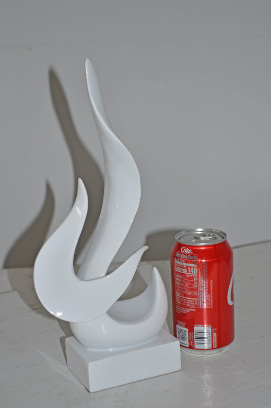 Modern Art Abstract of Fire White Resin Statue - Size: 6"L x 3"W x 12"H.