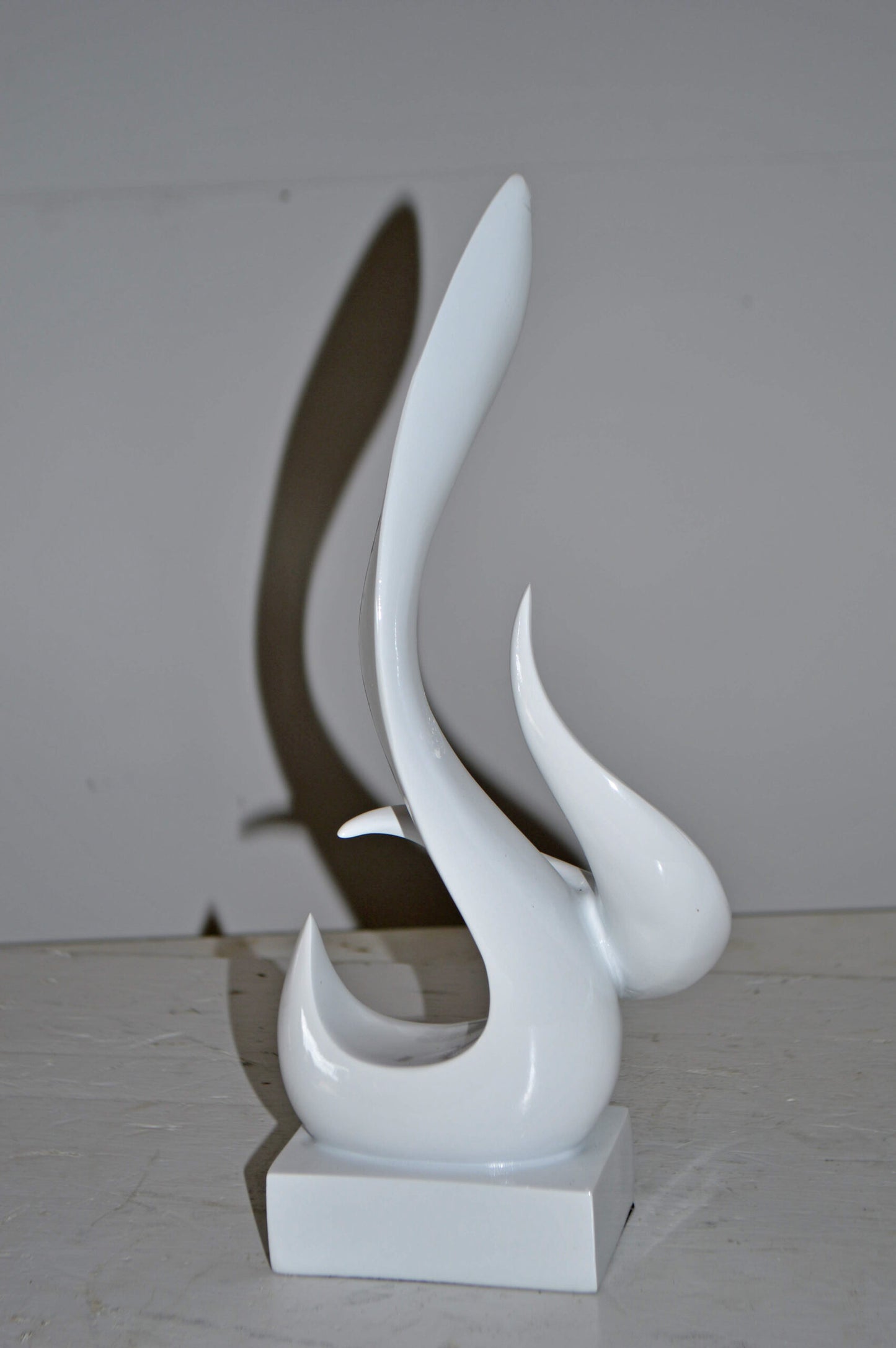 Modern Art Abstract of Fire White Resin Statue - Size: 6"L x 3"W x 12"H.