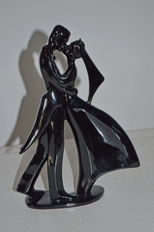 Bride and Groom Black Resin Statue Modern Art - Size: 3"L x 9"W x 12"H.