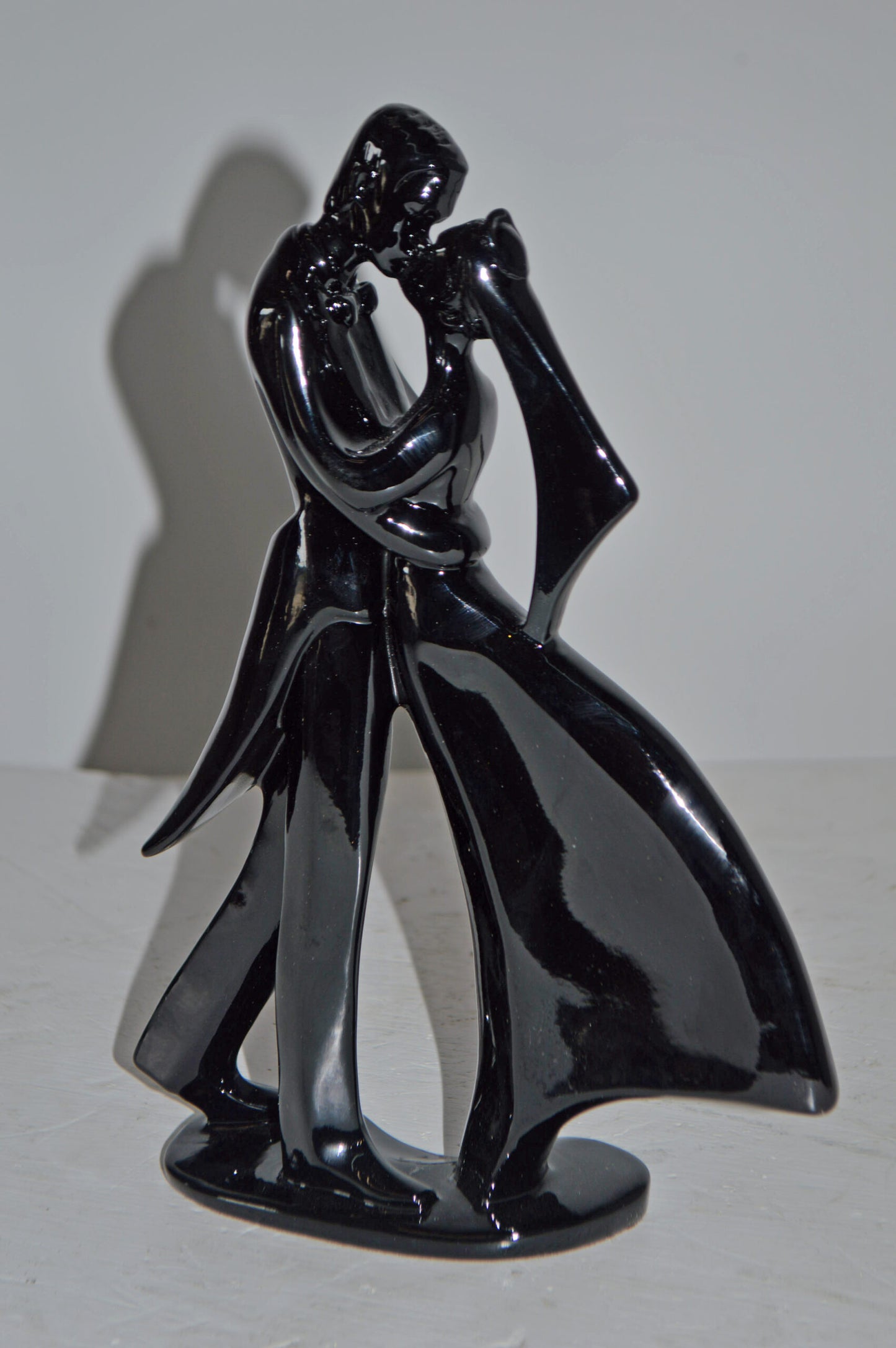 Bride and Groom Black Resin Statue Modern Art - Size: 3"L x 9"W x 12"H.