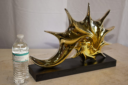 Gold Sea Urchin Resin Statue on Black Base 12" x 3" x 10"H