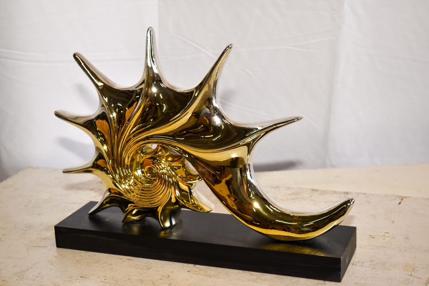 Gold Sea Urchin Resin Statue on Black Base 12" x 3" x 10"H