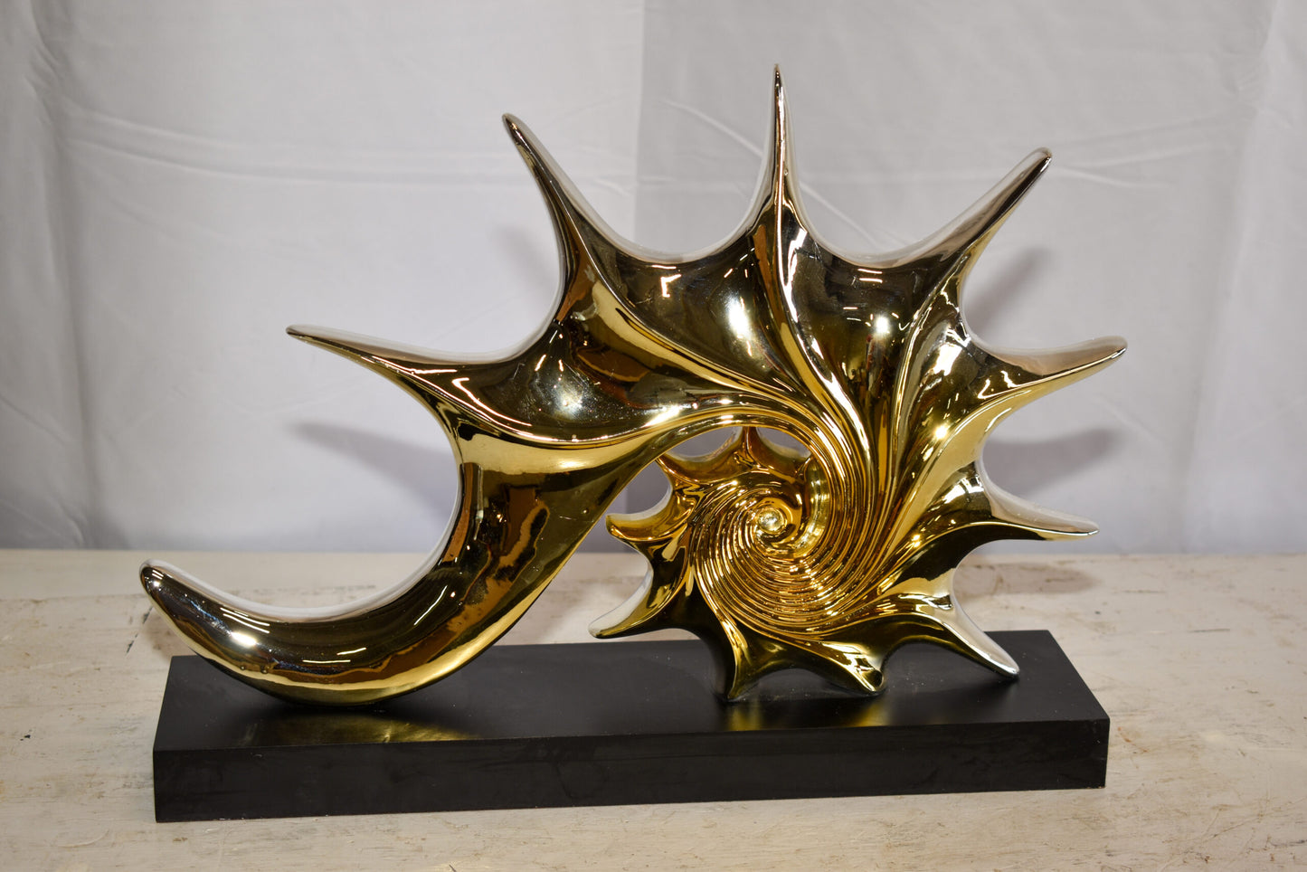 Gold Sea Urchin Resin Statue on Black Base 12" x 3" x 10"H
