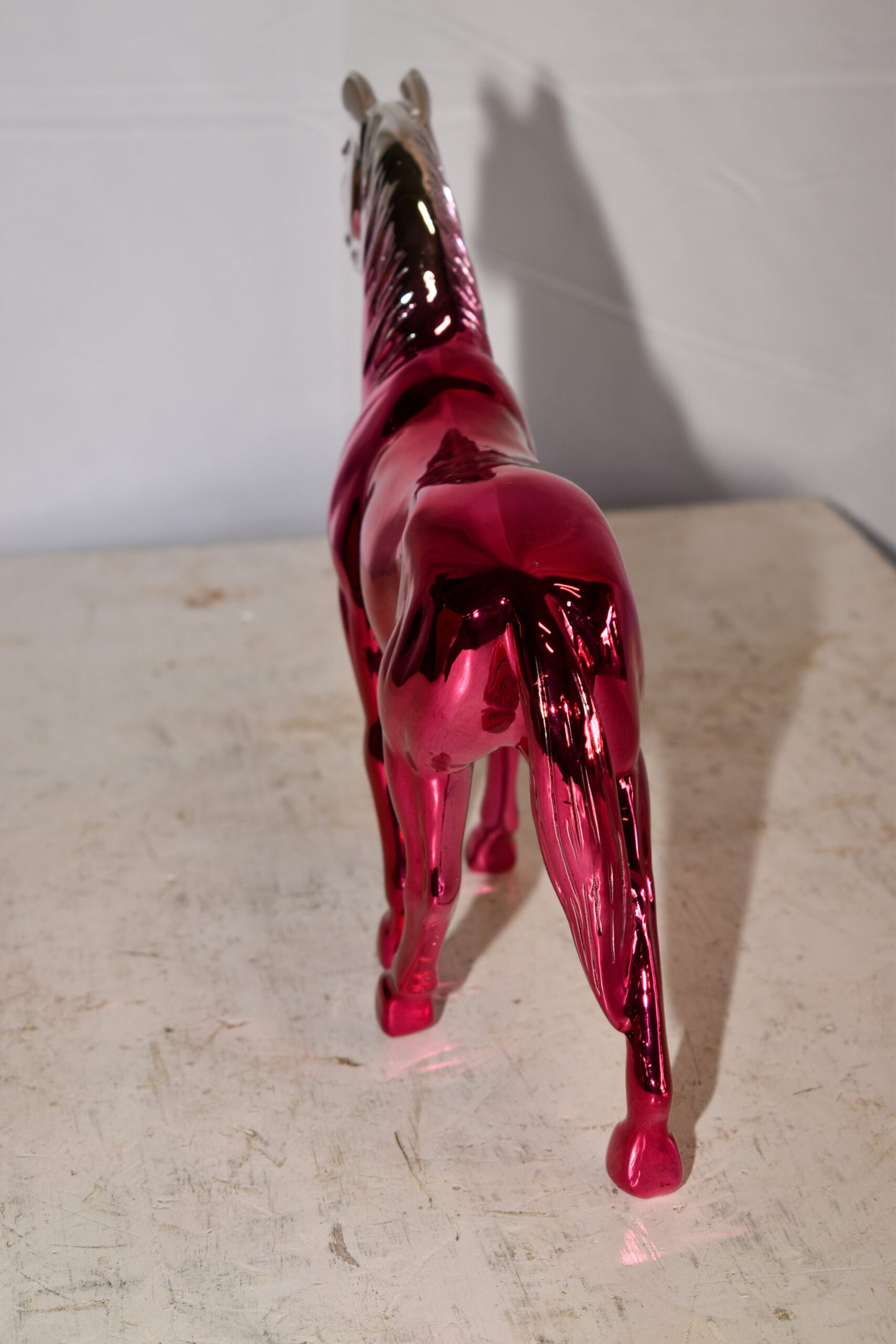 Pink Ombre Chrome Colored Confident Horse Resin Statue 12" x 3" x 10"H