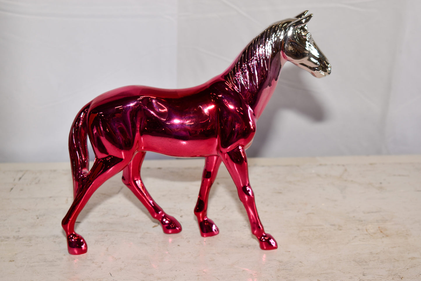 Pink Ombre Chrome Colored Confident Horse Resin Statue 12" x 3" x 10"H