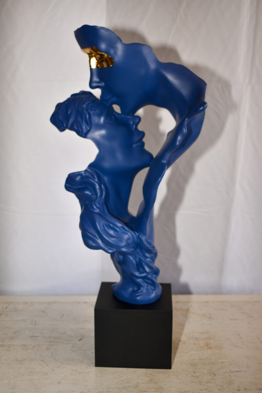 Abstract Modern Lovers Blue Resin Statue 12" x 8" x 26"H