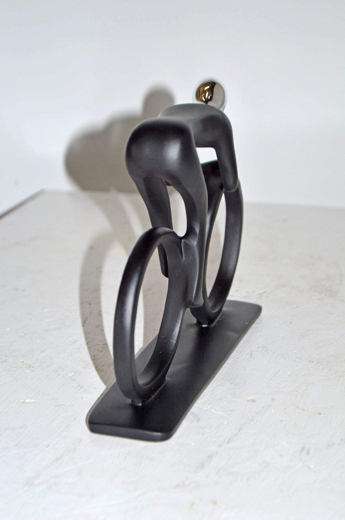 Modern Art Black Chrome Rider on His Bicycle Resin Statue - Size: 8"x2"x6"H