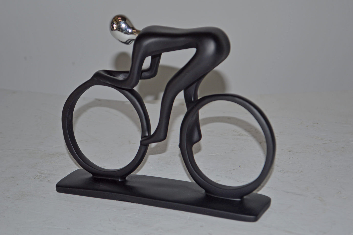 Modern Art Black Chrome Rider on His Bicycle Resin Statue - Size: 8"x2"x6"H