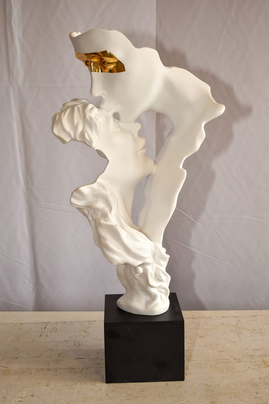 Abstract Modern Lovers White Resin Statue 12" x 8" x 26"H