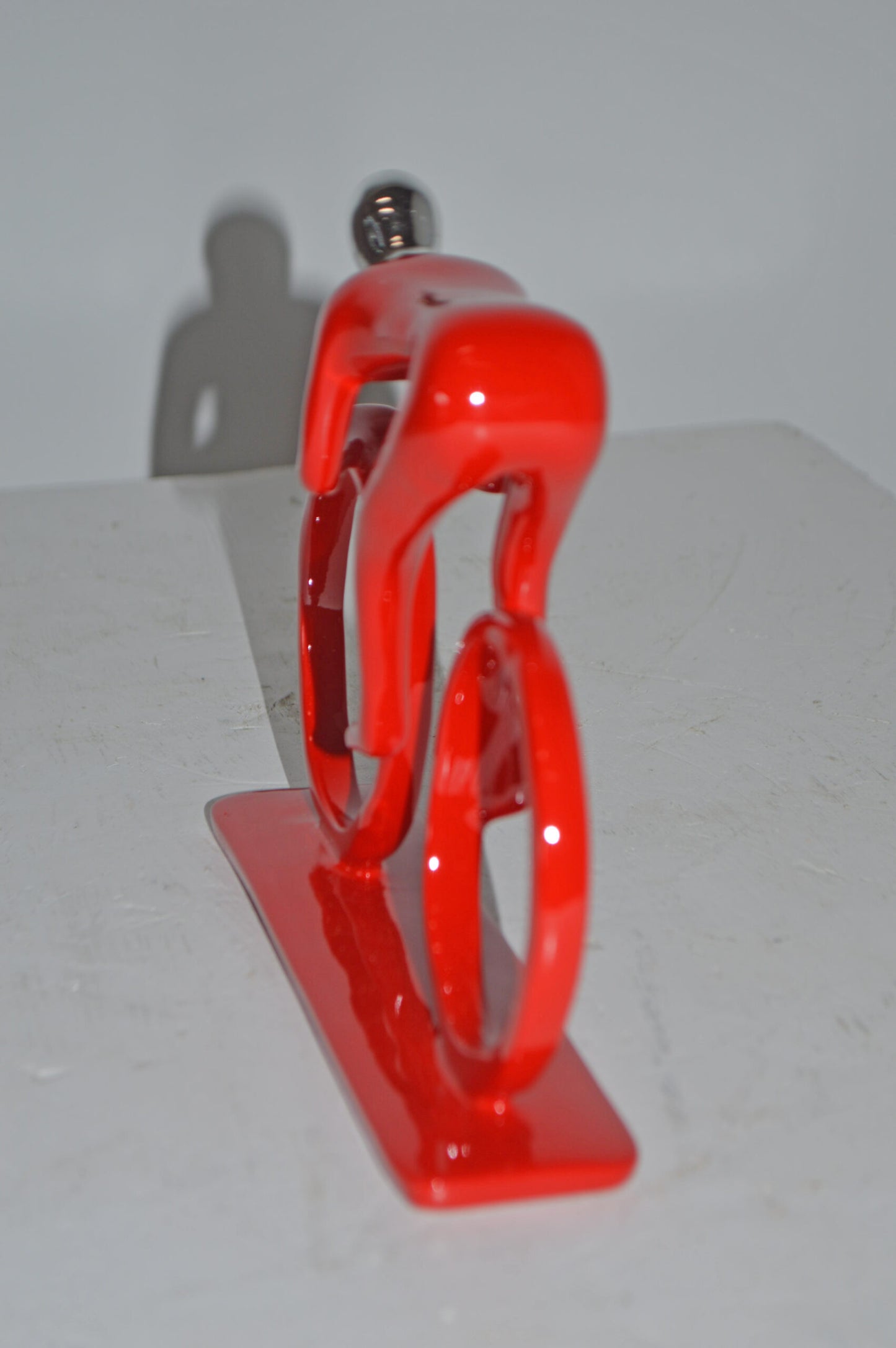 Modern Art Red Chrome Rider on His Bicycle Resin Statue - Size: 8"x2"x6"H
