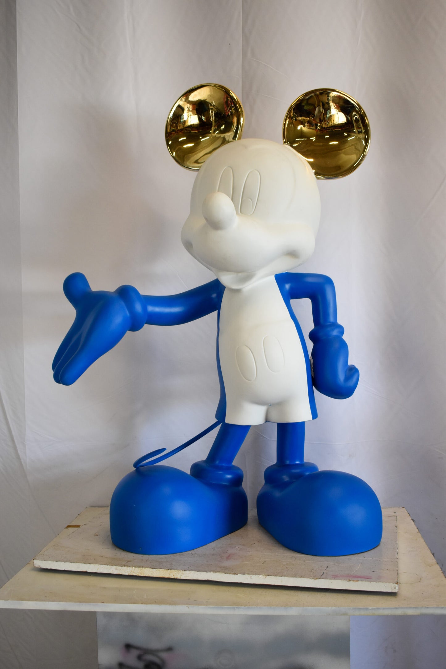 Chic Blue and White Giant Mickey Mouse Resin Statue 31" x 15" x 48"H