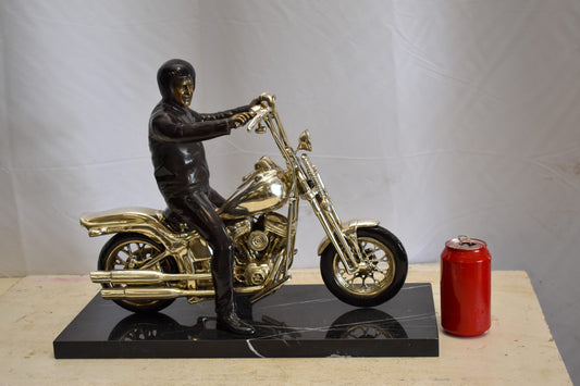 Harley Davidson Rider on his Bike Replica Bronze Statue 20" x 9" x 13"H