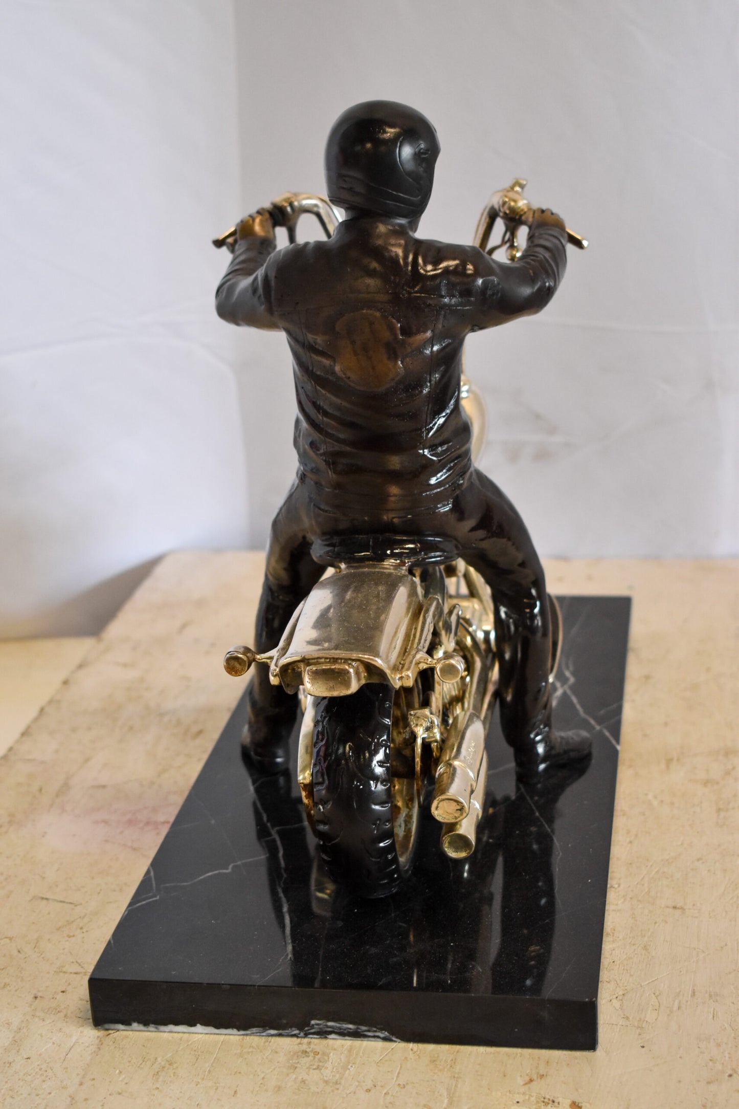 Harley Davidson Rider on his Bike Replica Bronze Statue 20" x 9" x 13"H