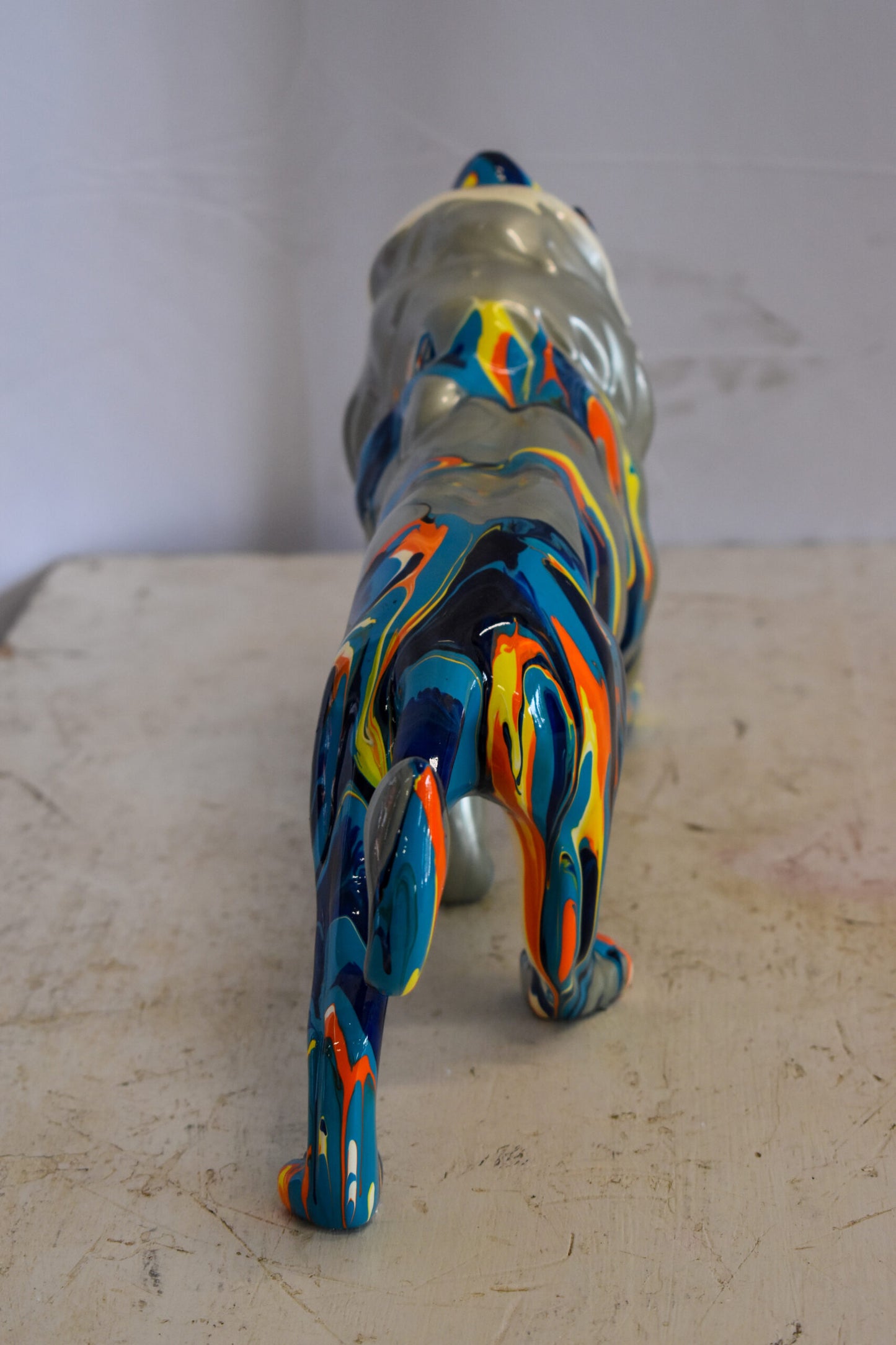 Roaming Multicolored Lion Resin Statue 19" x 5" x 9"H