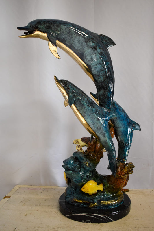Nautical Dolphins Bronze Statue Fountain 23" x 13" x 36"H