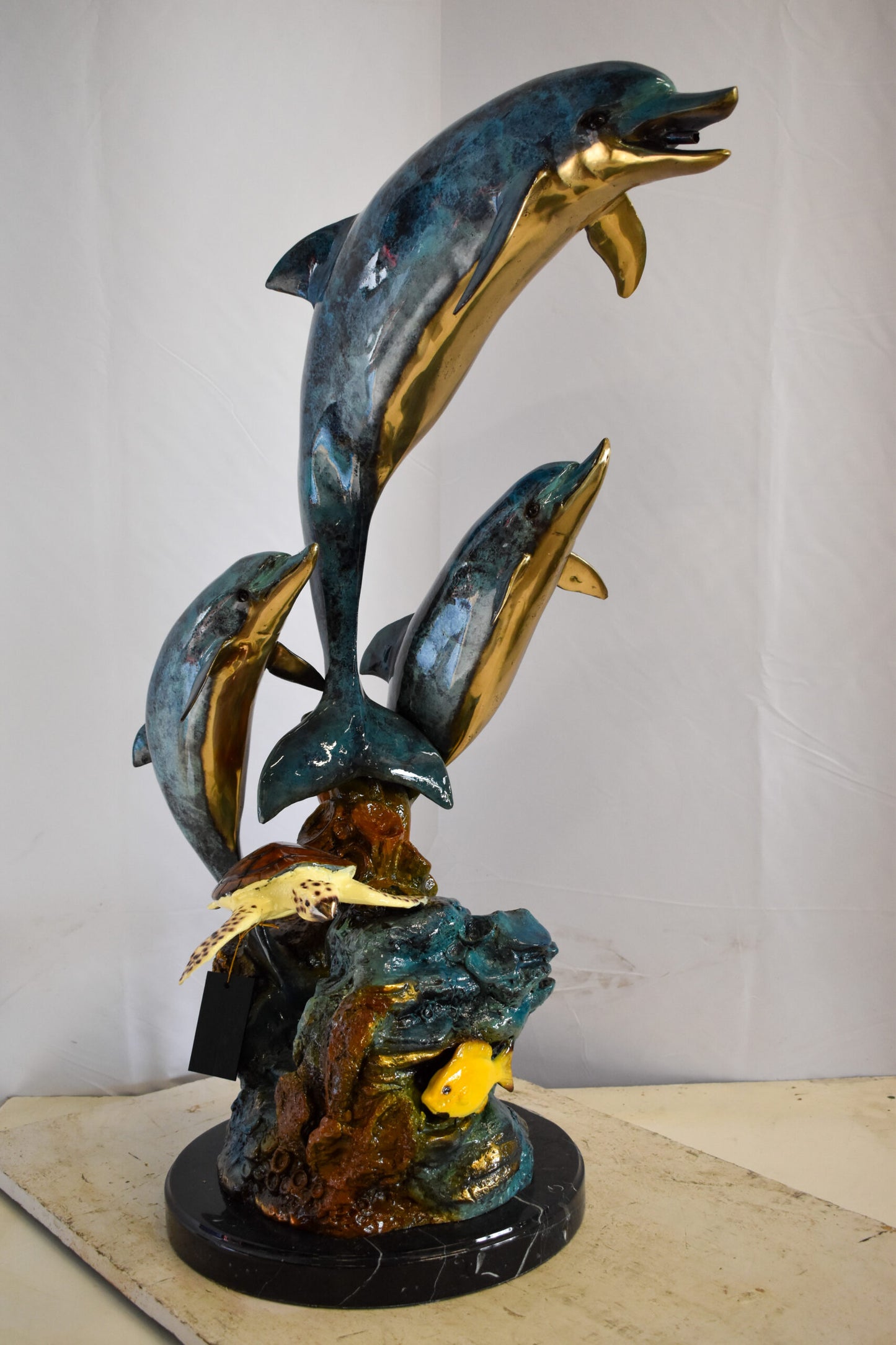 Nautical Dolphins Bronze Statue Fountain 23" x 13" x 36"H