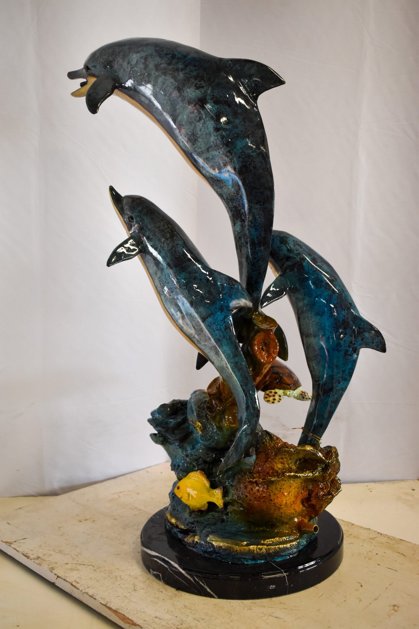 Nautical Dolphins Bronze Statue Fountain 23" x 13" x 36"H