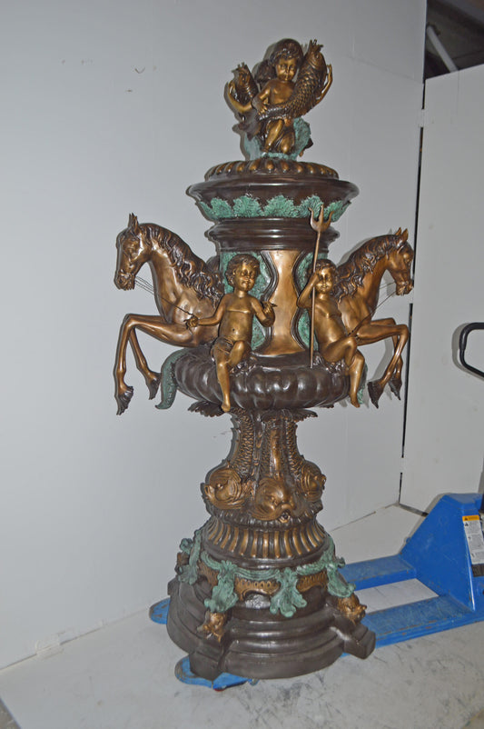 Seven feet tall Bronze, Tiered Outdoor pond Fountain - Size: 46"L x 46"W x 84"H.