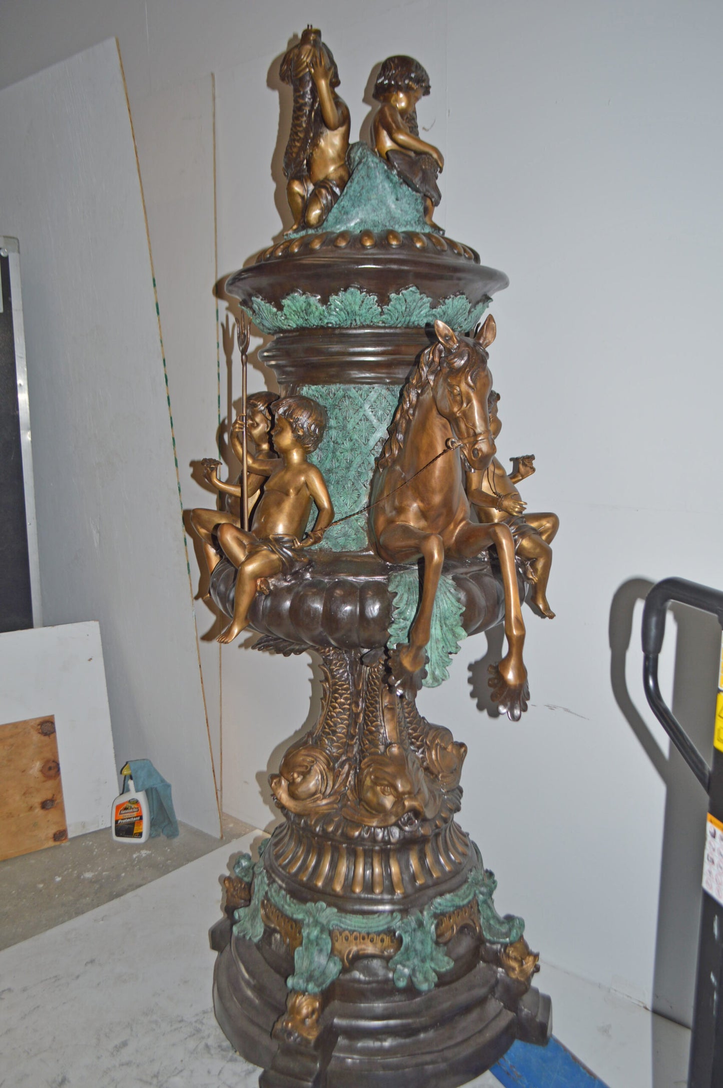 Seven feet tall Bronze, Tiered Outdoor pond Fountain - Size: 46"L x 46"W x 84"H.