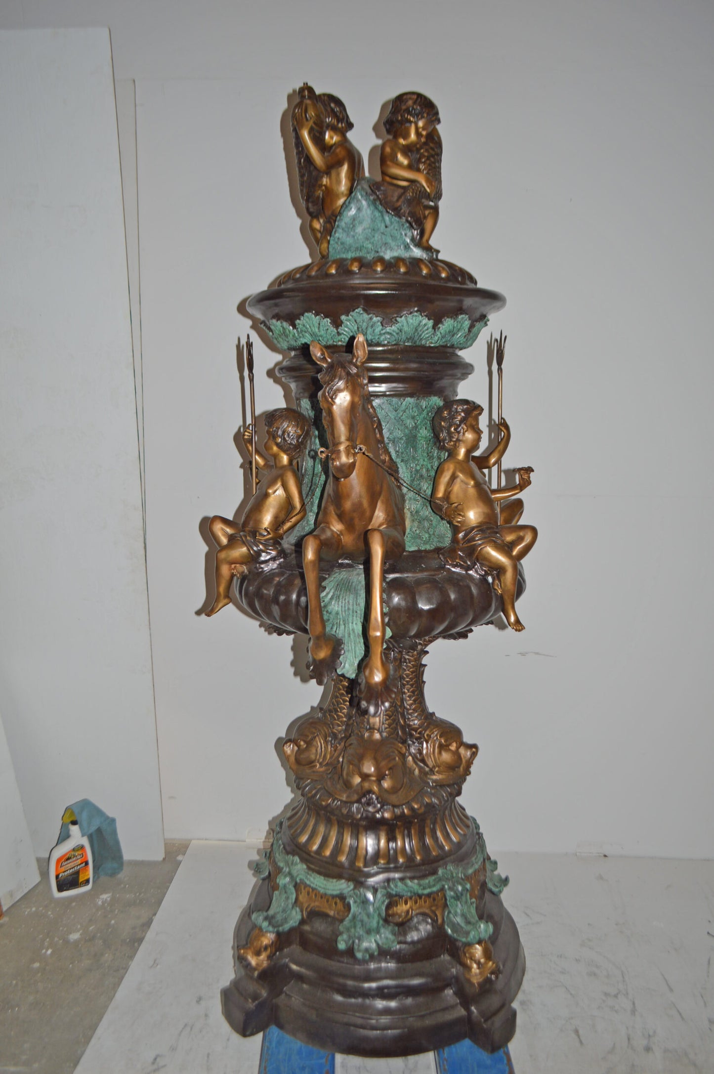 Seven feet tall Bronze, Tiered Outdoor pond Fountain - Size: 46"L x 46"W x 84"H.