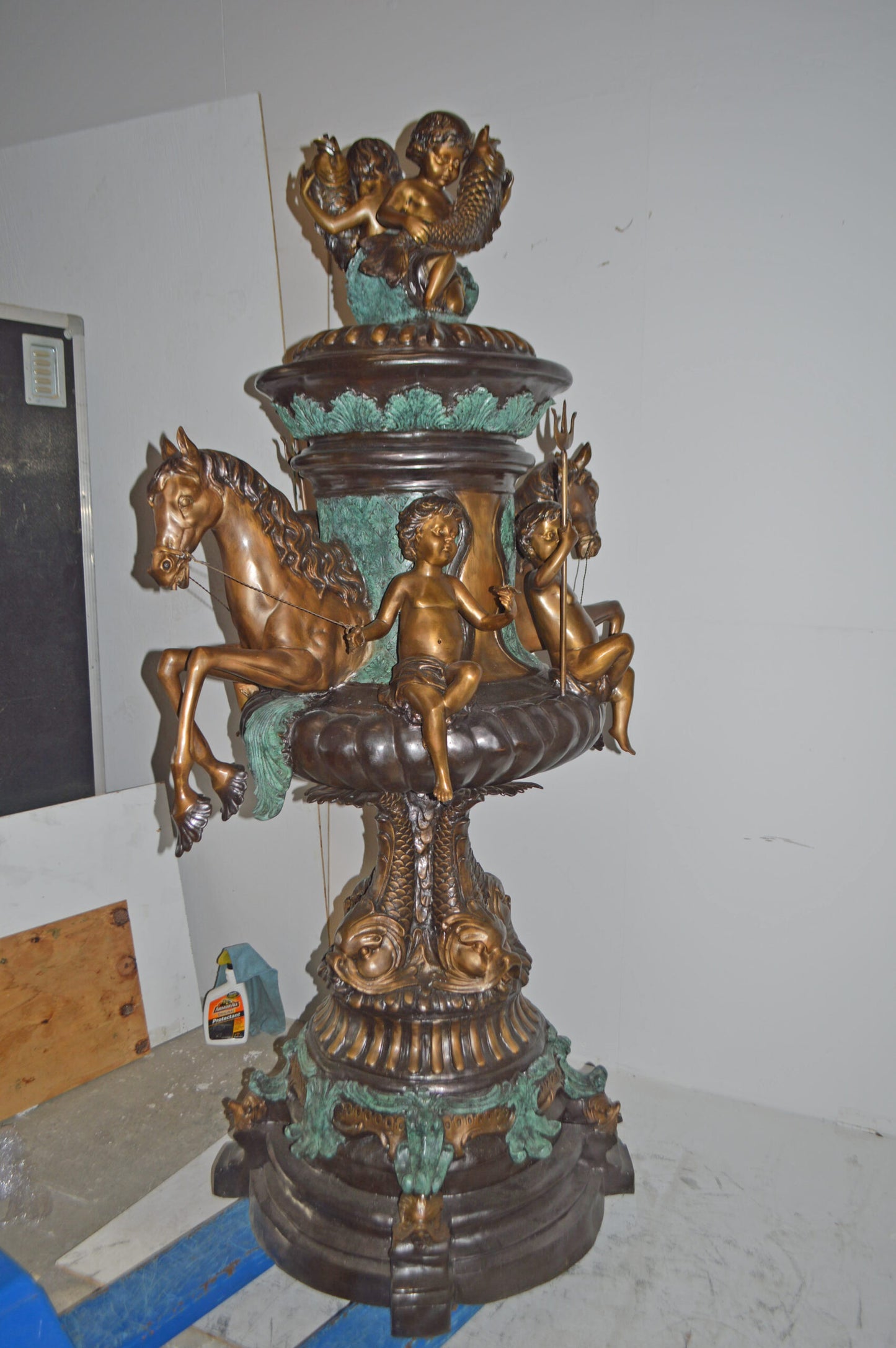 Seven feet tall Bronze, Tiered Outdoor pond Fountain - Size: 46"L x 46"W x 84"H.