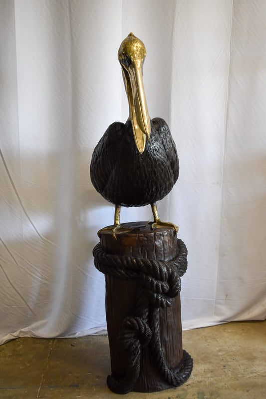 Pelican on Tree Stump Bronze Statue Fountain 43" x 24" x 76"H