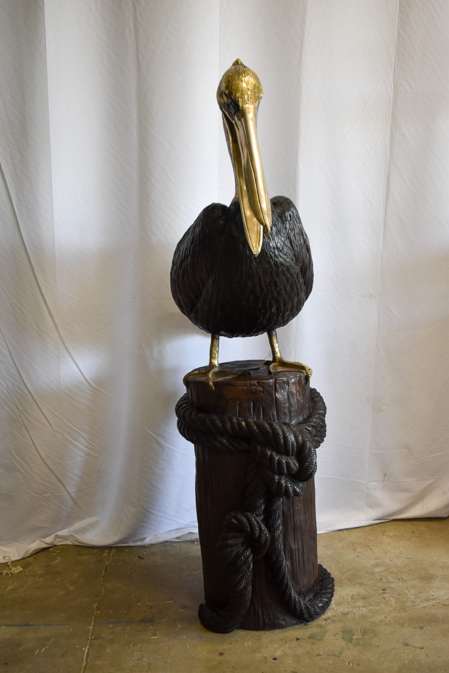 Pelican on Tree Stump Bronze Statue Fountain 43" x 24" x 76"H
