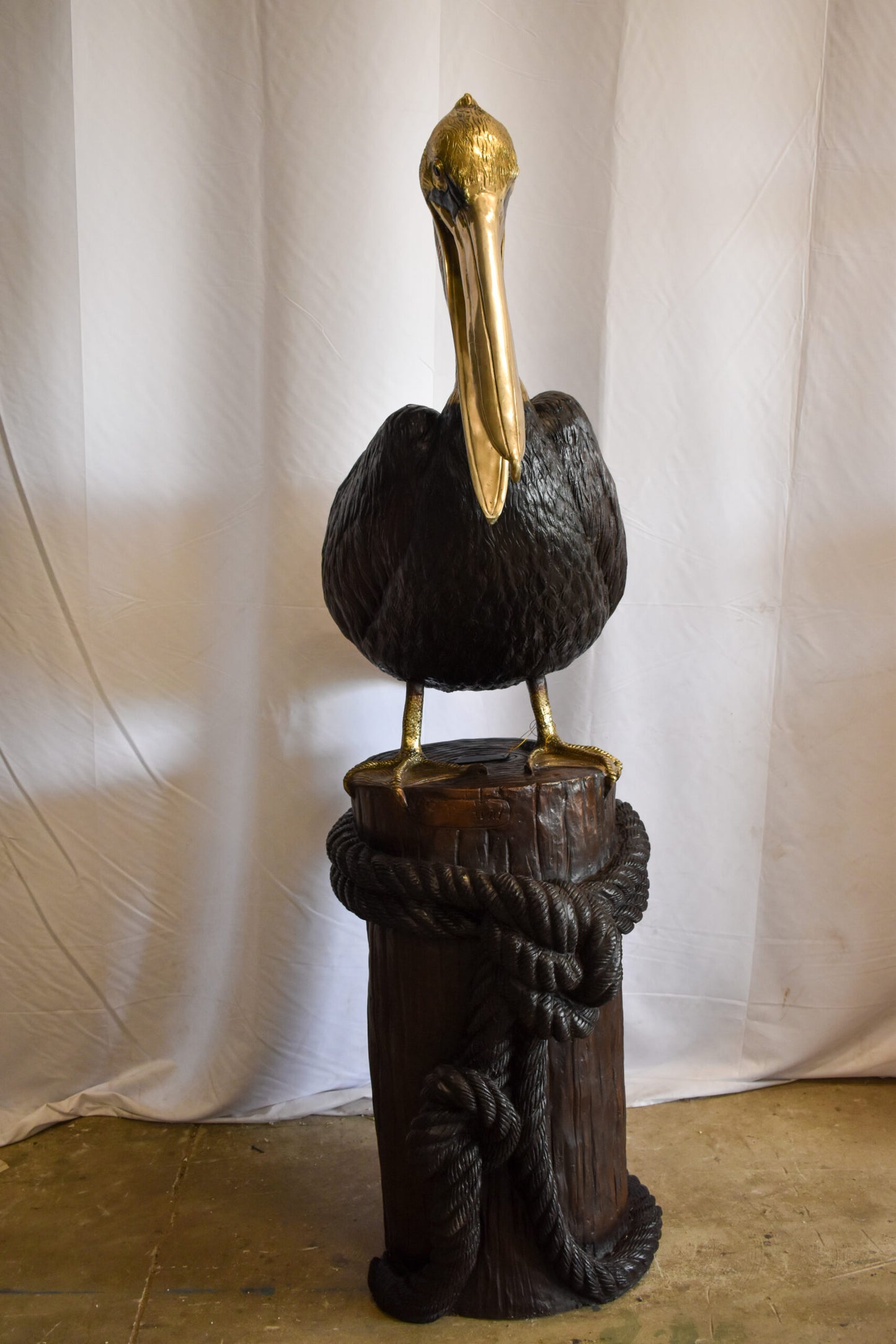 Pelican on Tree Stump Bronze Statue Fountain 43" x 24" x 76"H