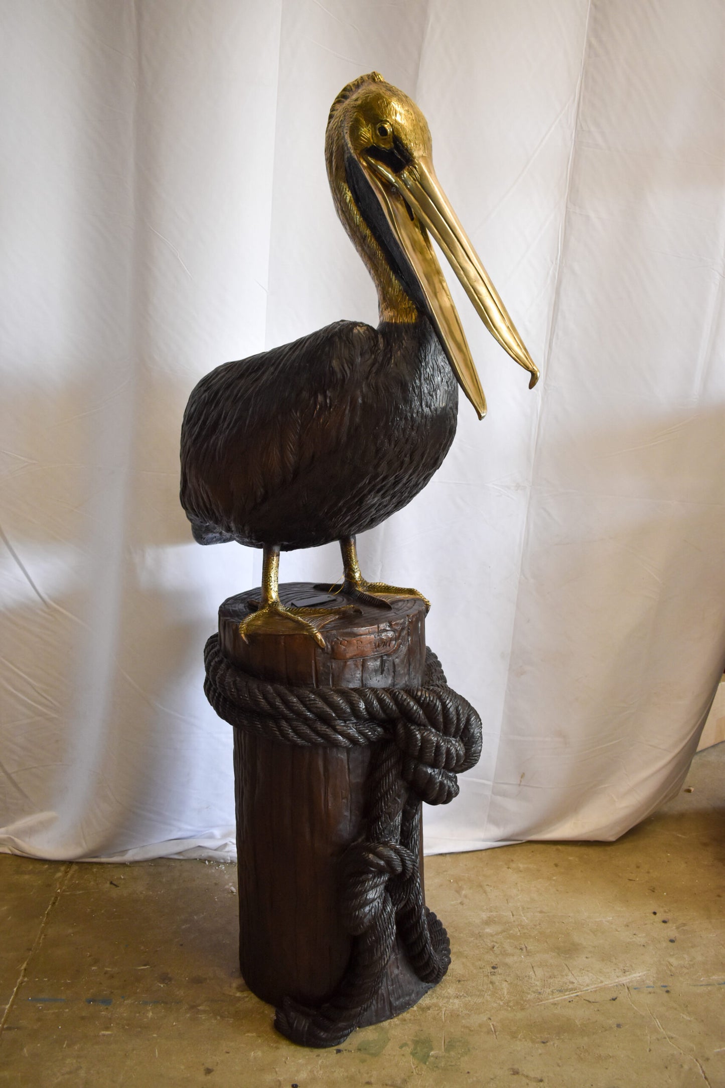 Pelican on Tree Stump Bronze Statue Fountain 43" x 24" x 76"H