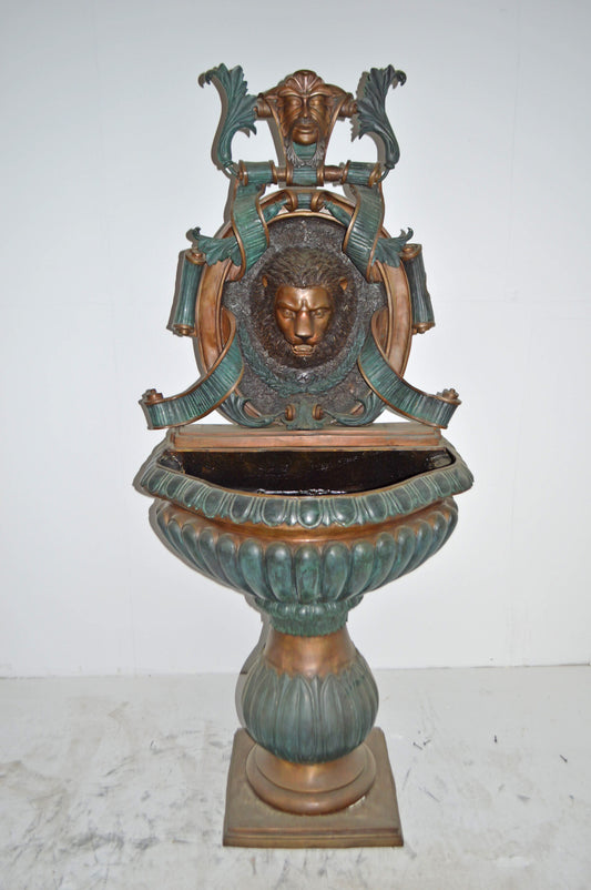 Lion Head Wall Fountain made of Bronze Statue - Size: 32"L x 22"W x 70"H.