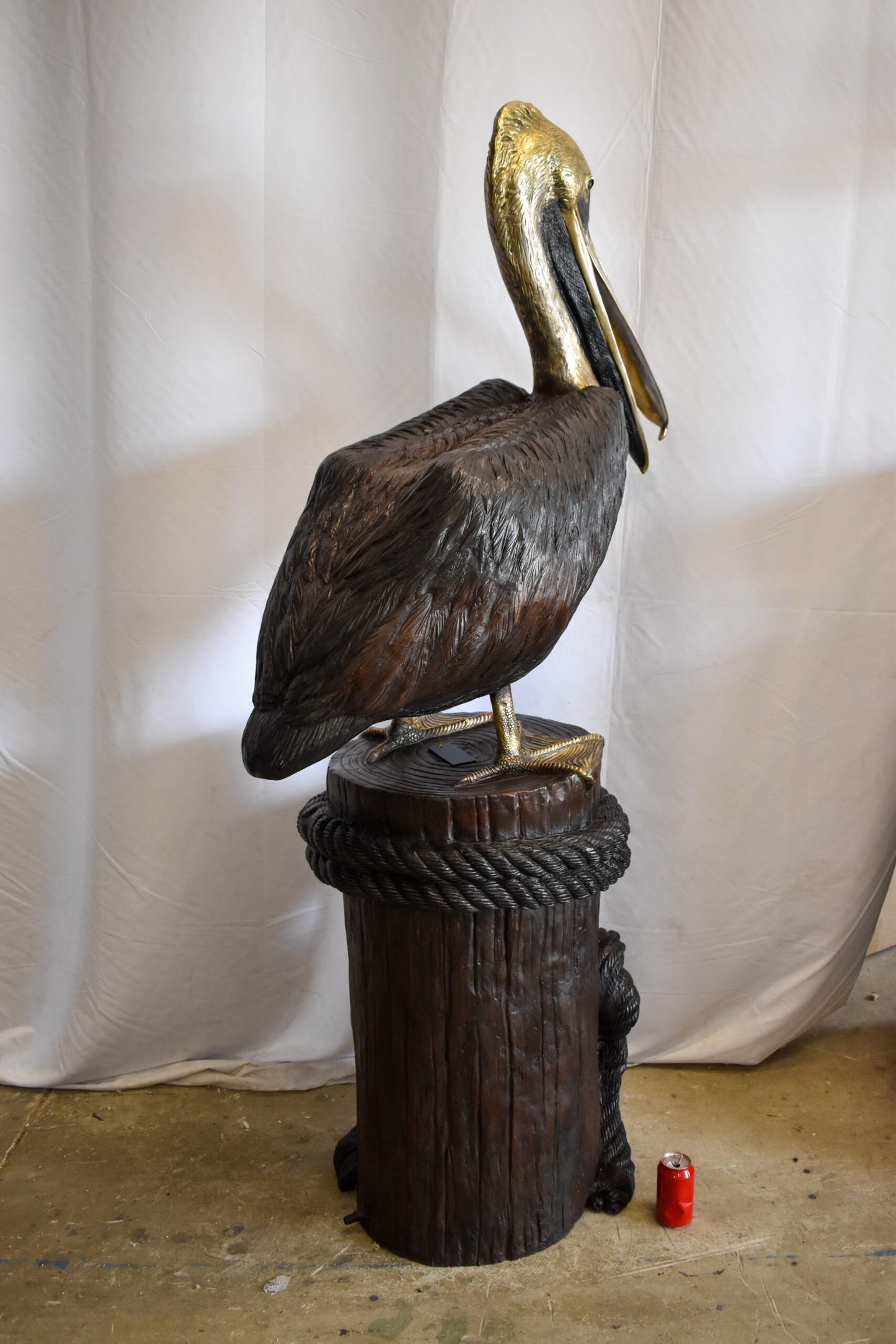 Pelican on Tree Stump Bronze Statue Fountain 43" x 24" x 76"H