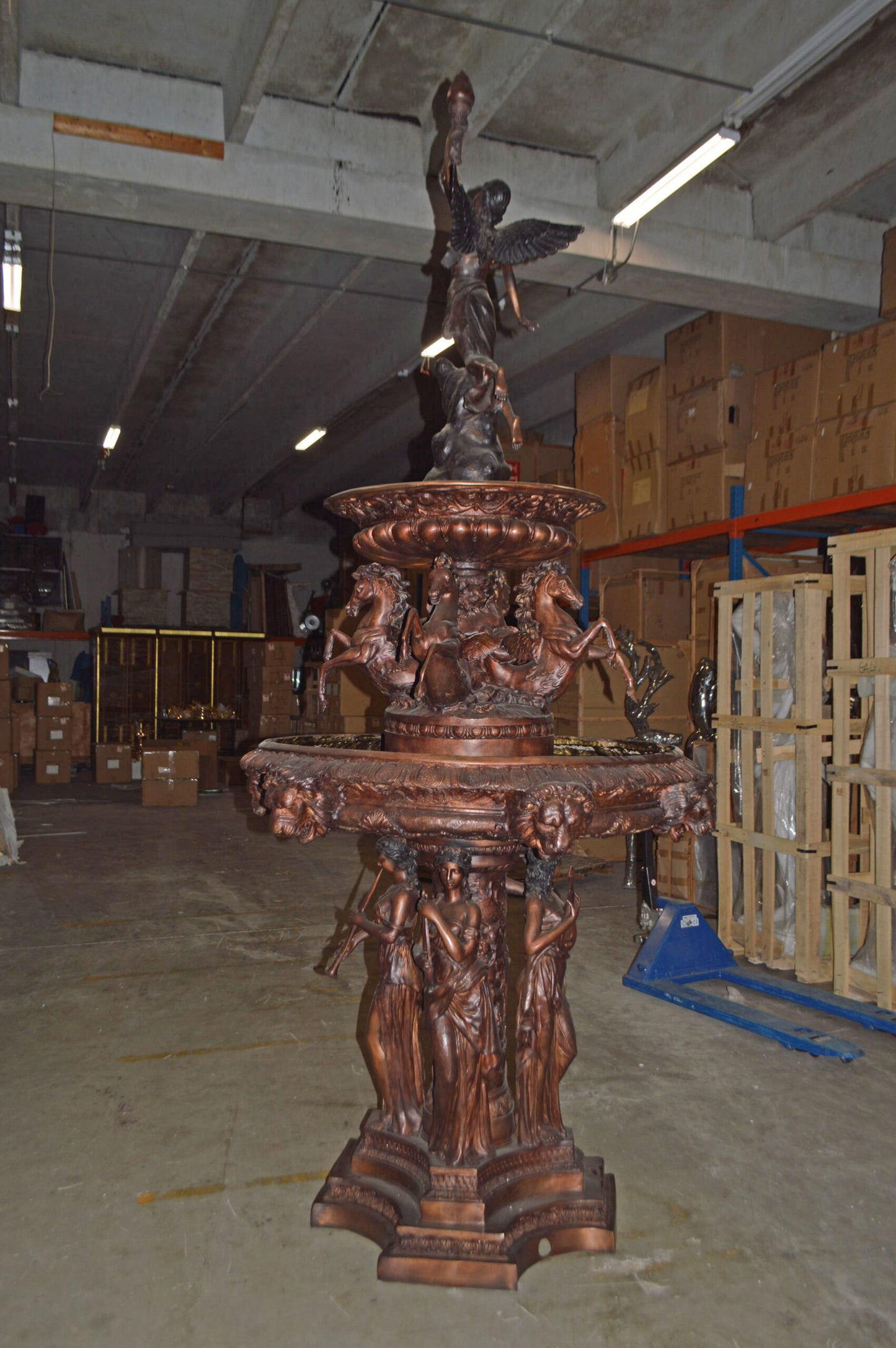 Eleven feet tall Bronze, Tiered Outdoor pond Fountain - Size: 55" x 55" x 135"H