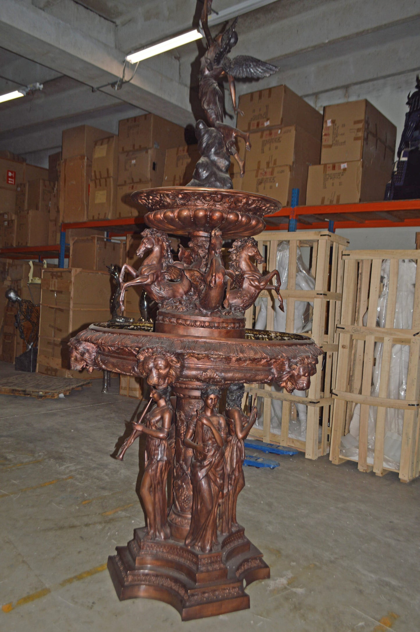 Eleven feet tall Bronze, Tiered Outdoor pond Fountain - Size: 55" x 55" x 135"H