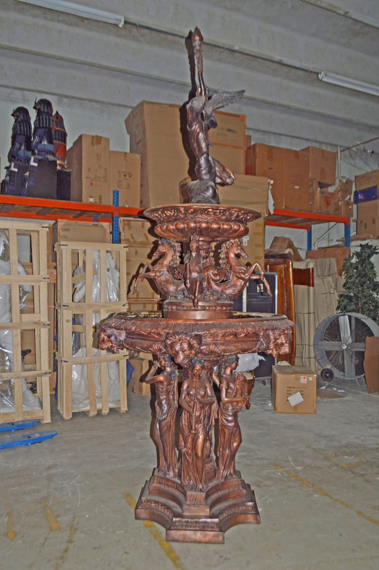 Eleven feet tall Bronze, Tiered Outdoor pond Fountain - Size: 55" x 55" x 135"H