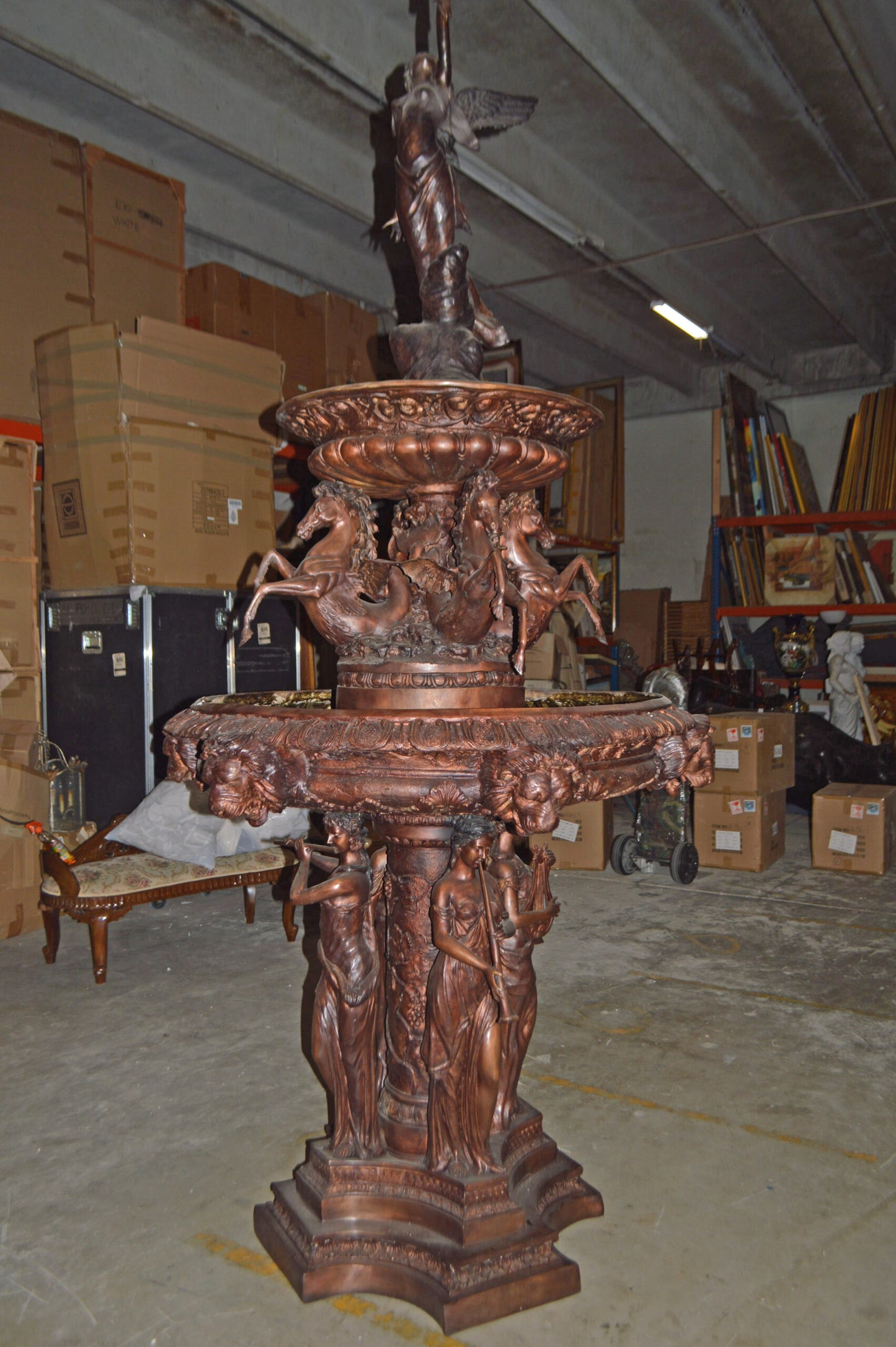 Eleven feet tall Bronze, Tiered Outdoor pond Fountain - Size: 55" x 55" x 135"H