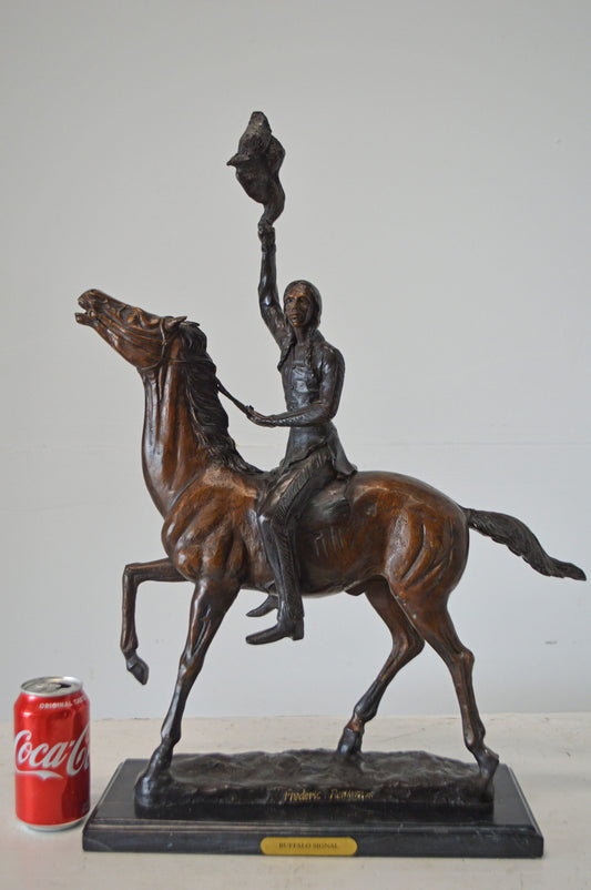 Buffalo Signal, a Frederic Remington Replica Bronze Statue - 19" x 6" x 25"H