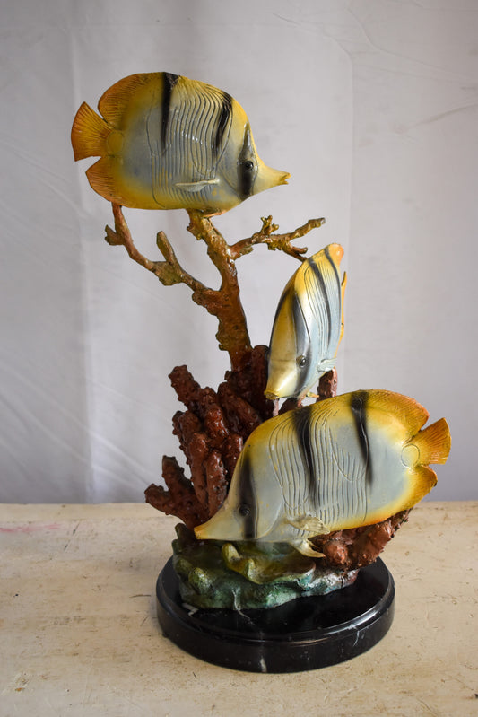 Graceful School of Butterflyfish in Sea Bronze Statue 14" x 11" x 21"H
