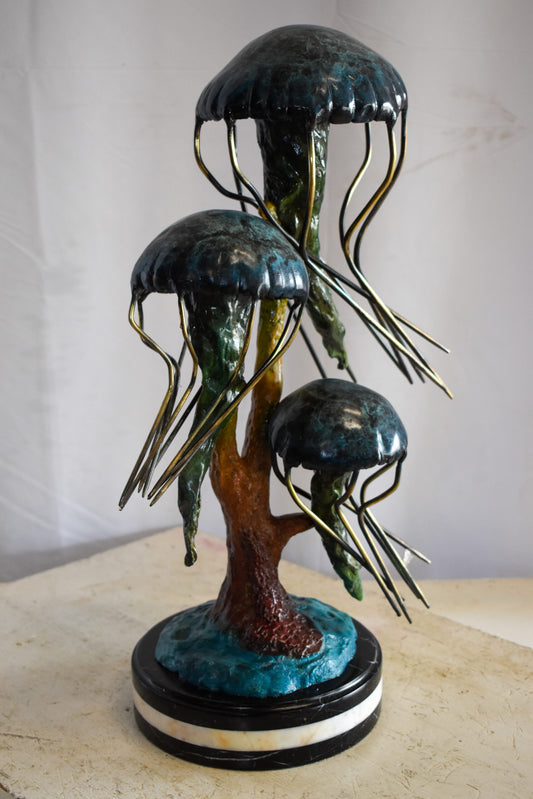 Three Wandering Jellyfish Bronze Statue on a Marble Base 17" x 11" x 24"H