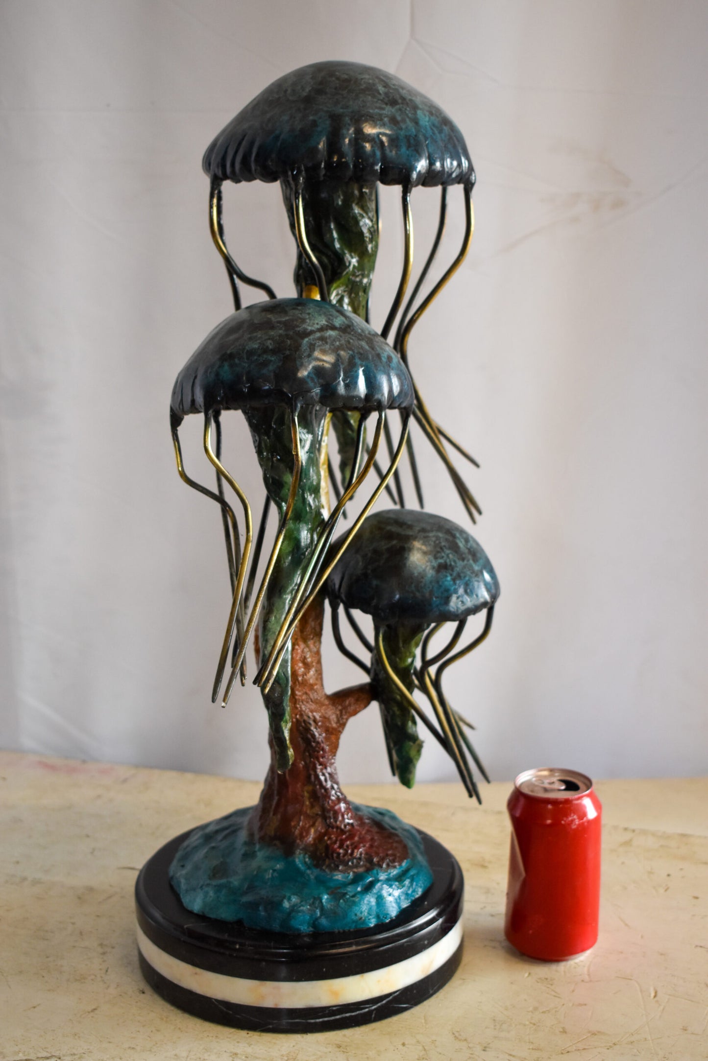 Three Wandering Jellyfish Bronze Statue on a Marble Base 17" x 11" x 24"H