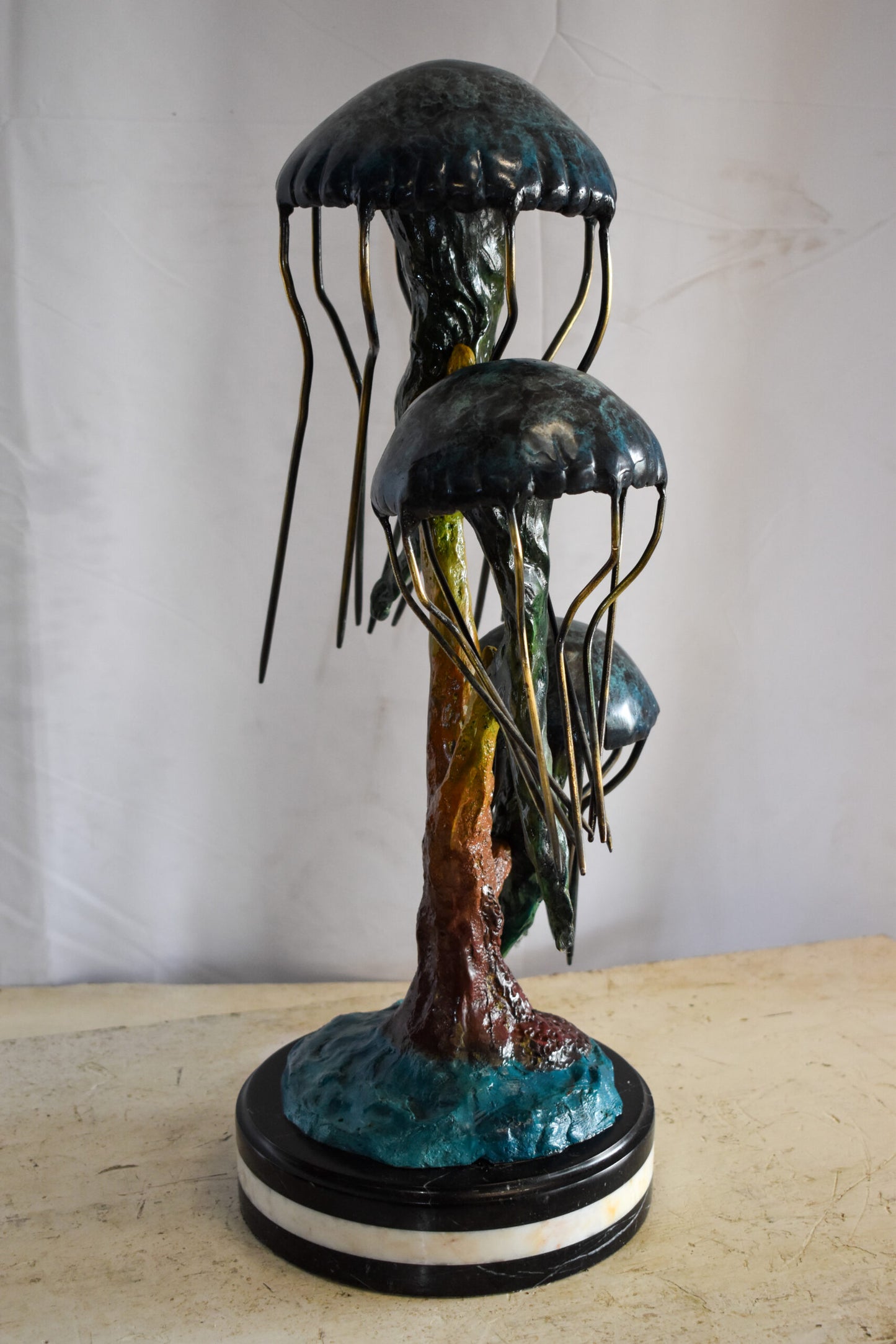 Three Wandering Jellyfish Bronze Statue on a Marble Base 17" x 11" x 24"H