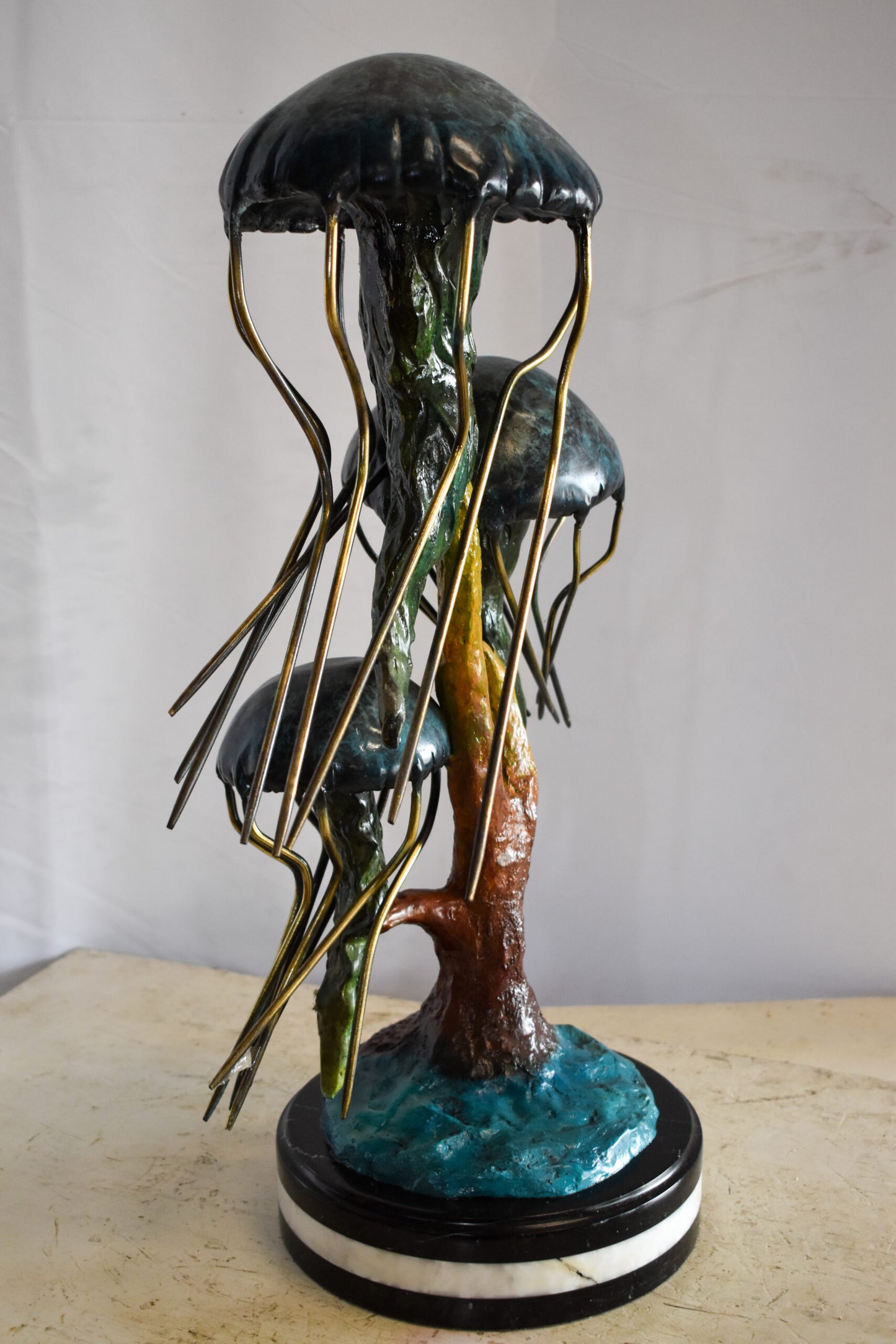 Three Wandering Jellyfish Bronze Statue on a Marble Base 17" x 11" x 24"H