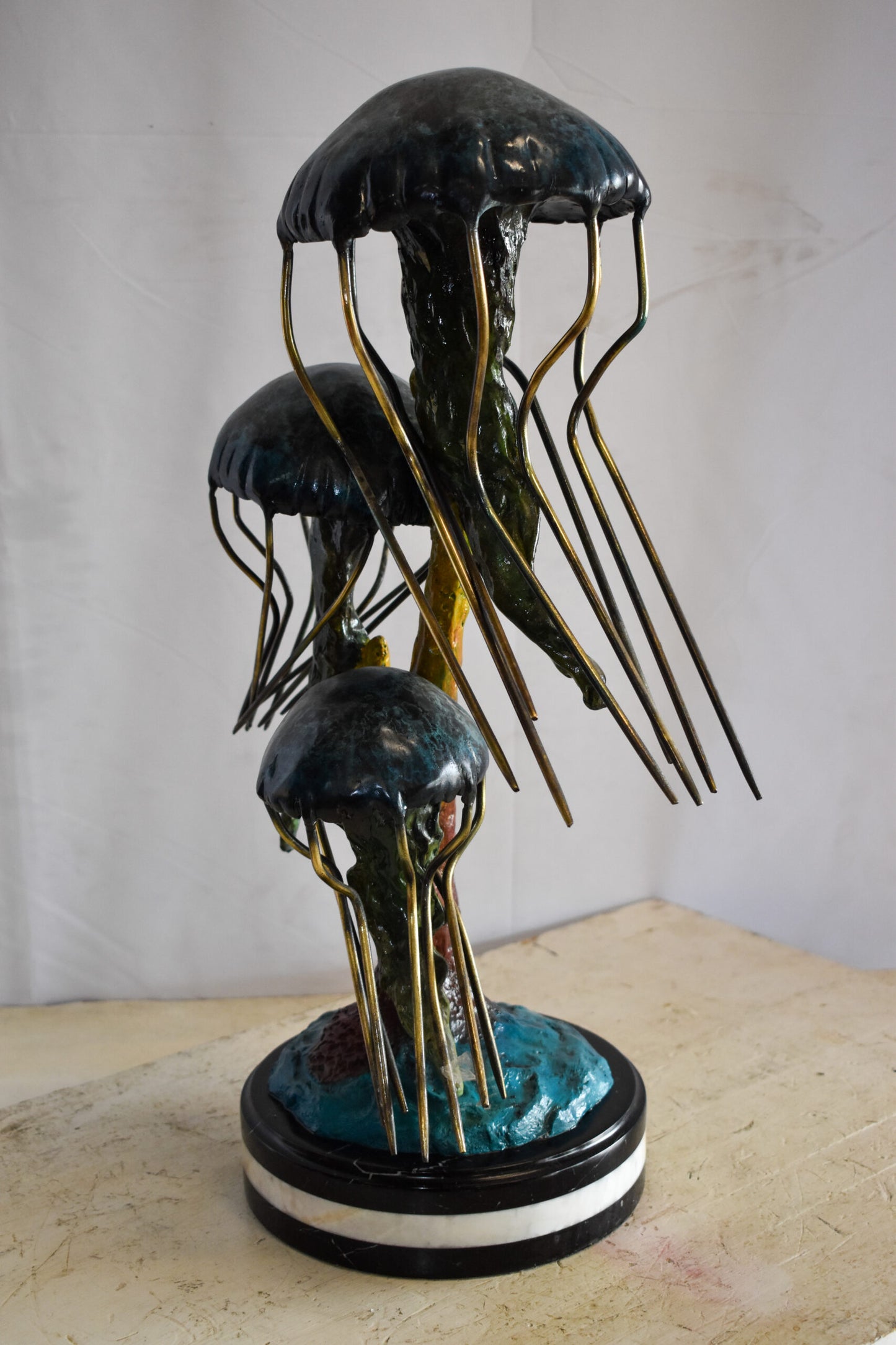 Three Wandering Jellyfish Bronze Statue on a Marble Base 17" x 11" x 24"H