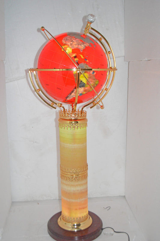 Illuminated Red - World Globe Rotated by a Motor - Size: 19"L x 19"W x 42"H.