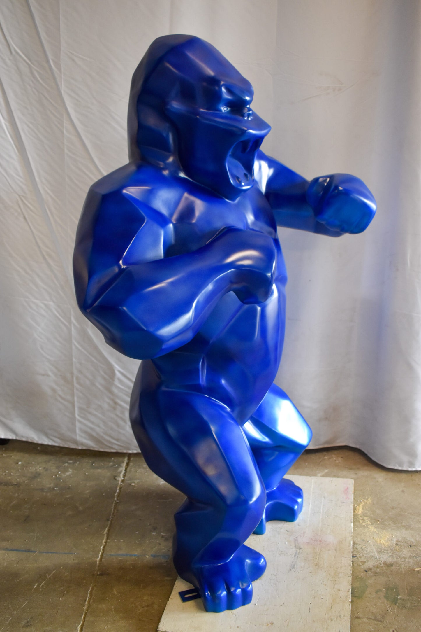 Geometric Powerful Giant Blue King Kong Resin Statue 47" x 26" x 61"H