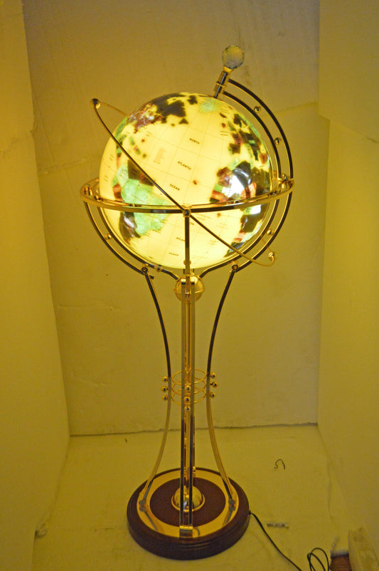 Illuminated Yellow Gold World Globe Rotated by a Motor - Size: 19" x 19" x 42"H
