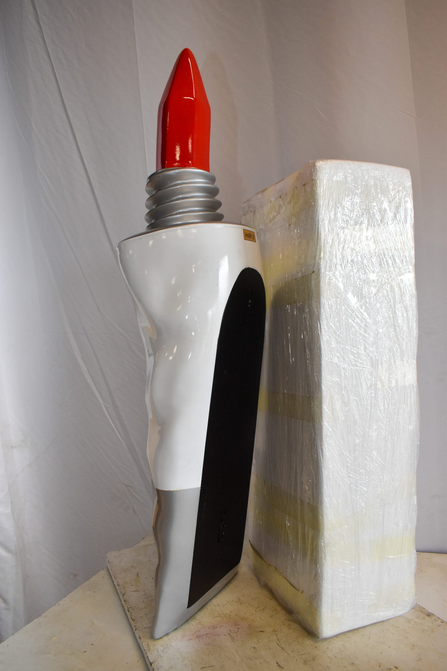 Oversized Wall Mounted Red Paint Tube Squezed Resin Statue 10" x 12" x 44"H