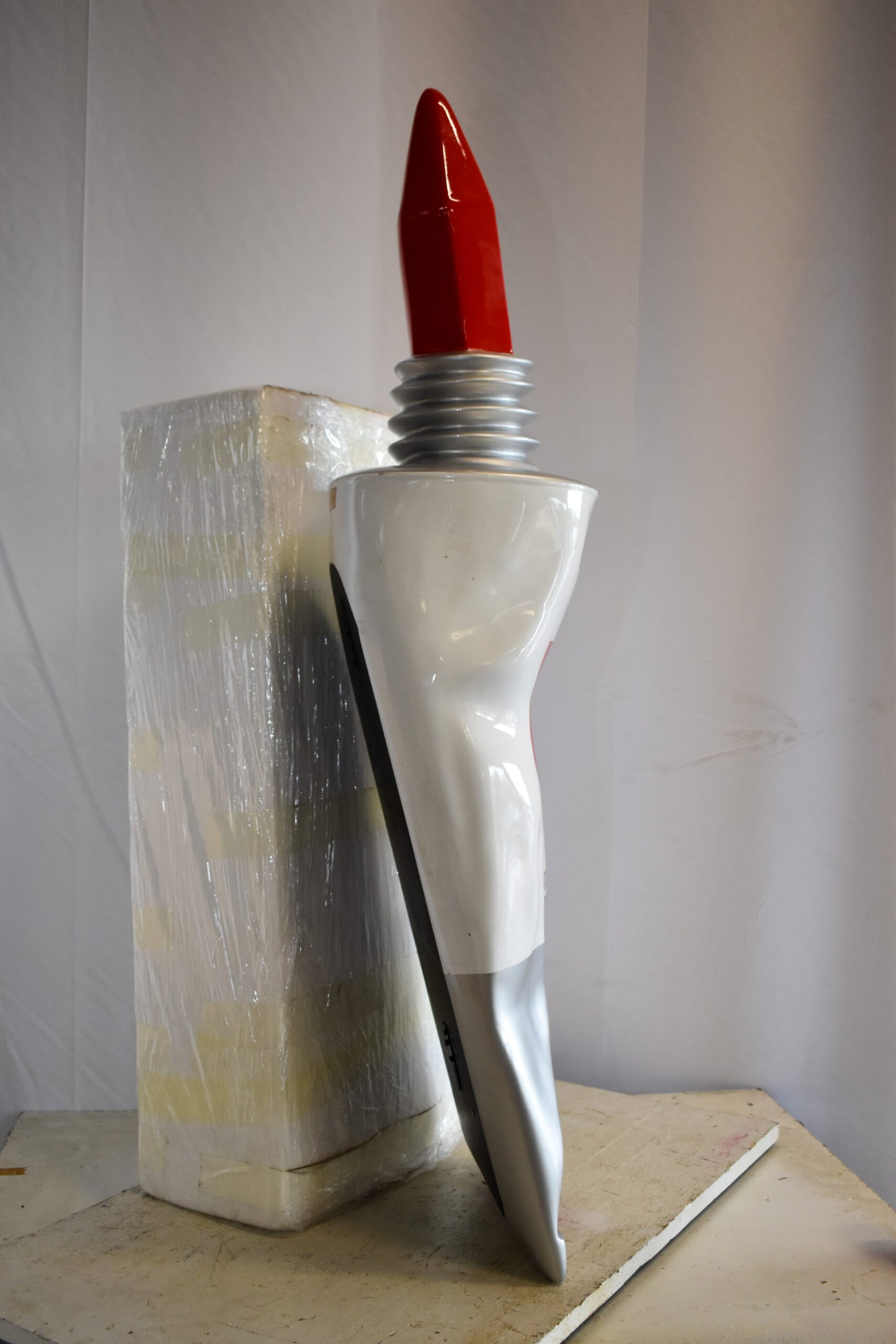 Oversized Wall Mounted Red Paint Tube Squezed Resin Statue 10" x 12" x 44"H