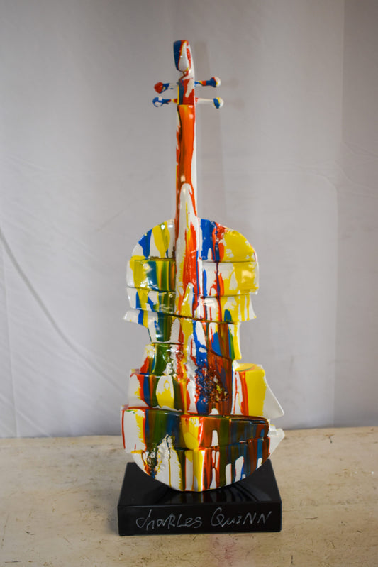 Artistic Graffiti Colored Cello on Black Base Resin Statue 10" x 12" x 30"H