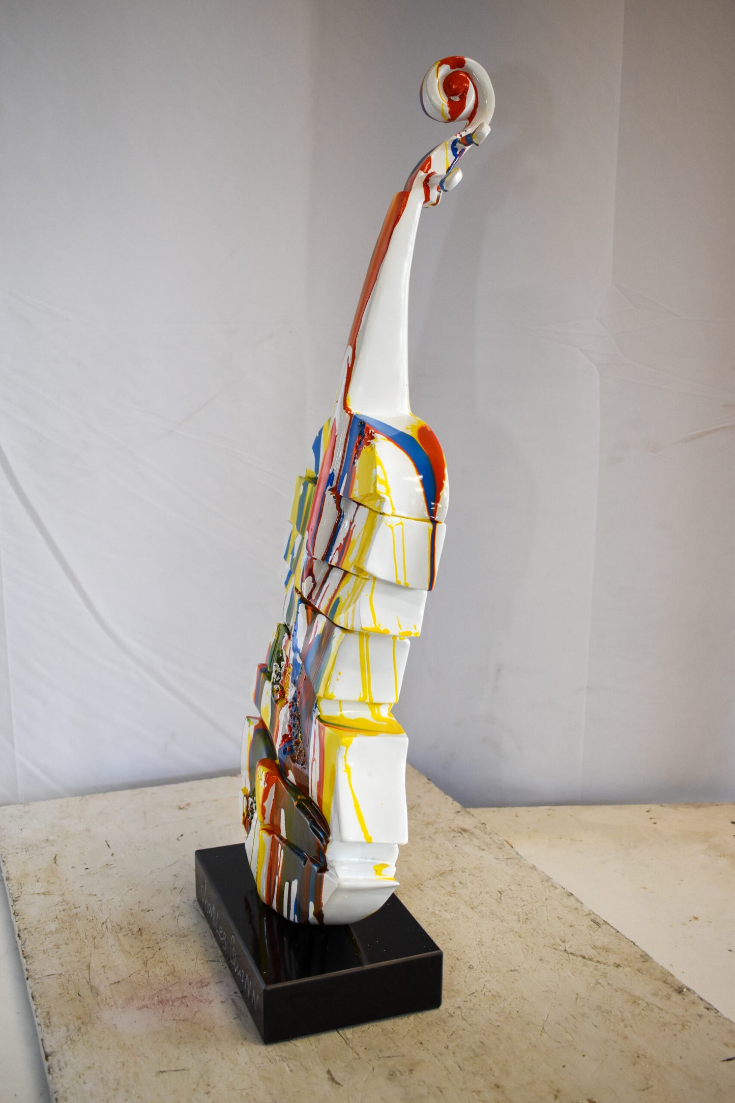 Artistic Graffiti Colored Cello on Black Base Resin Statue 10" x 12" x 30"H