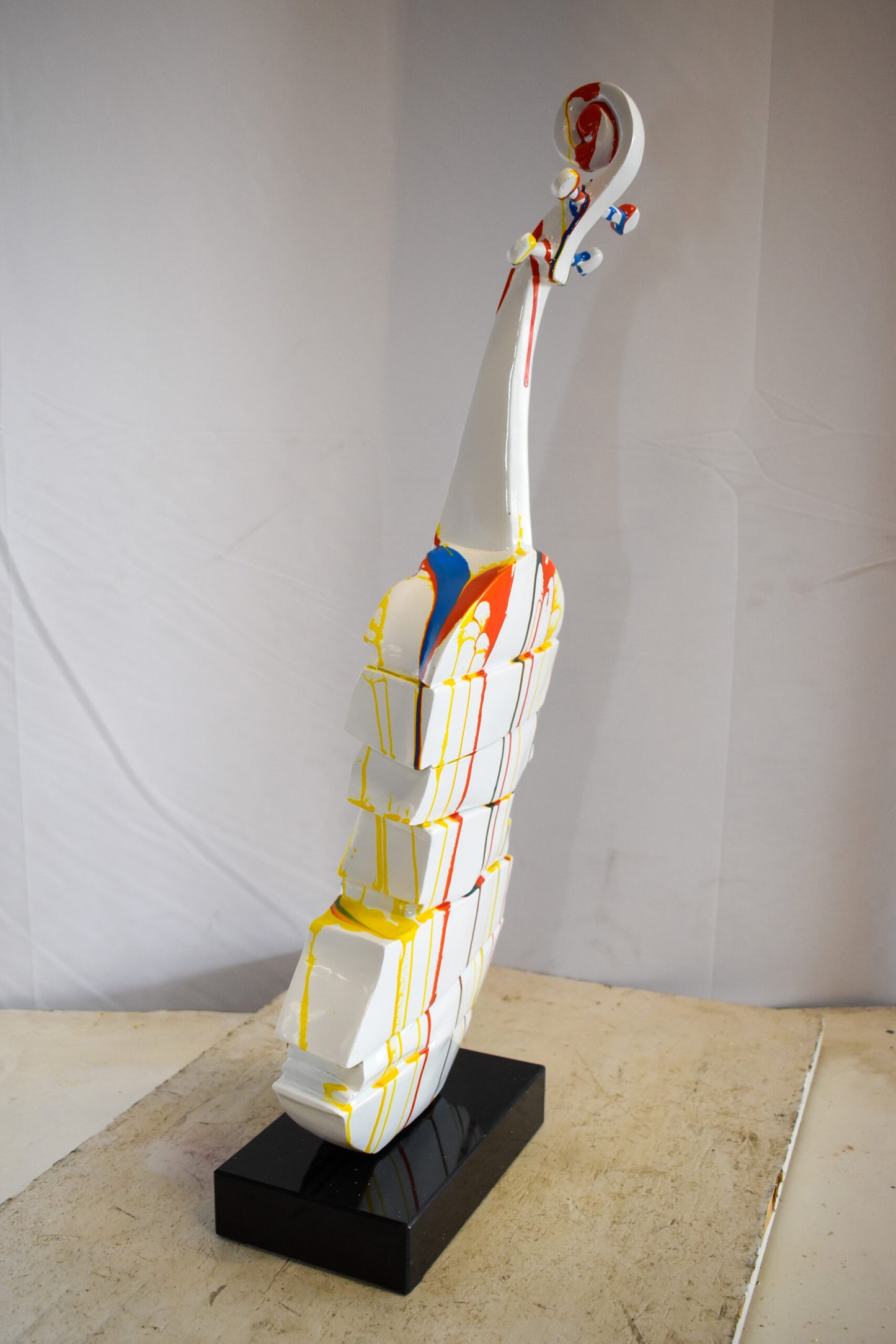 Artistic Graffiti Colored Cello on Black Base Resin Statue 10" x 12" x 30"H